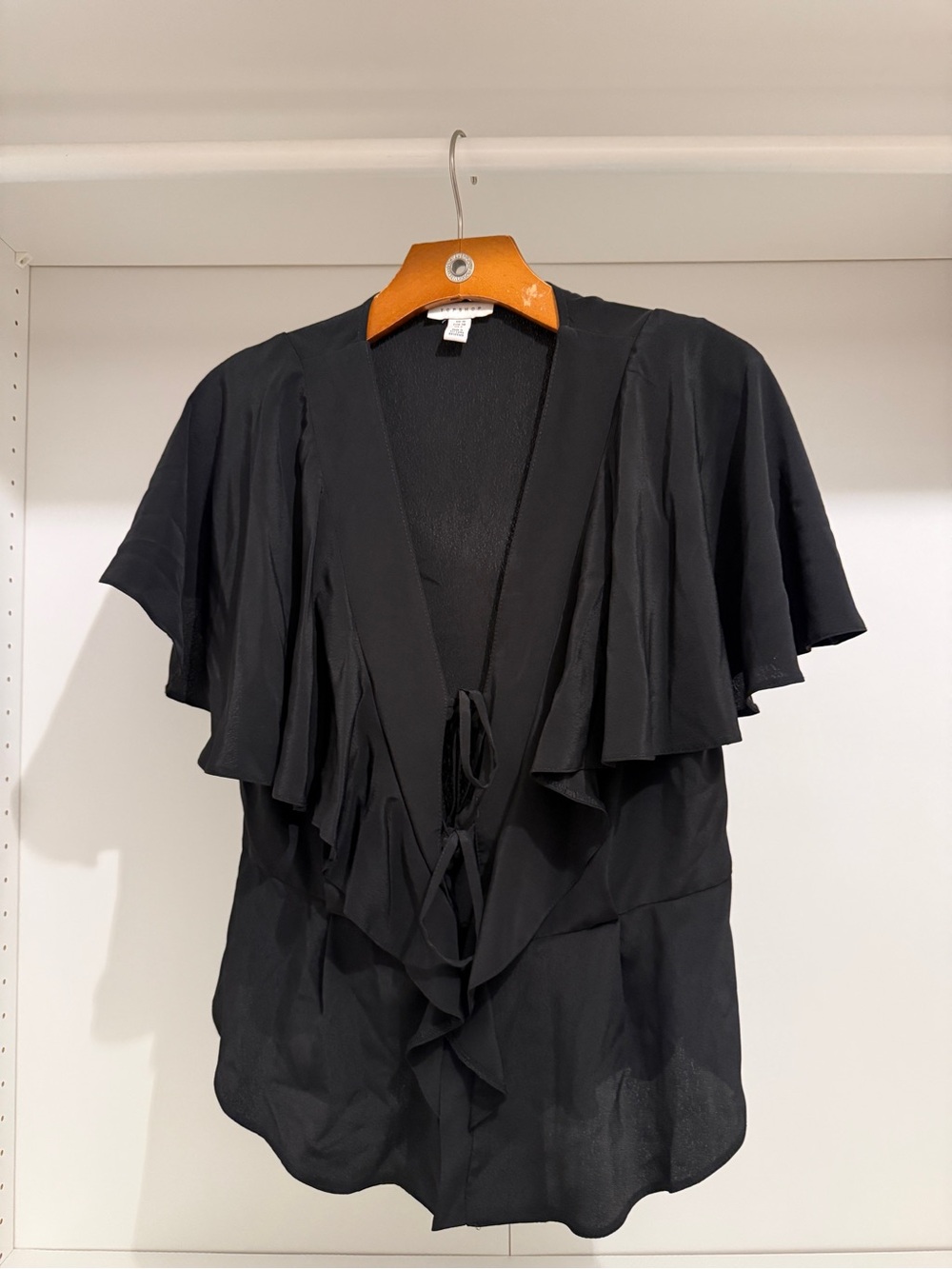 Topshop Black Ruffled Tie-Front Blouse